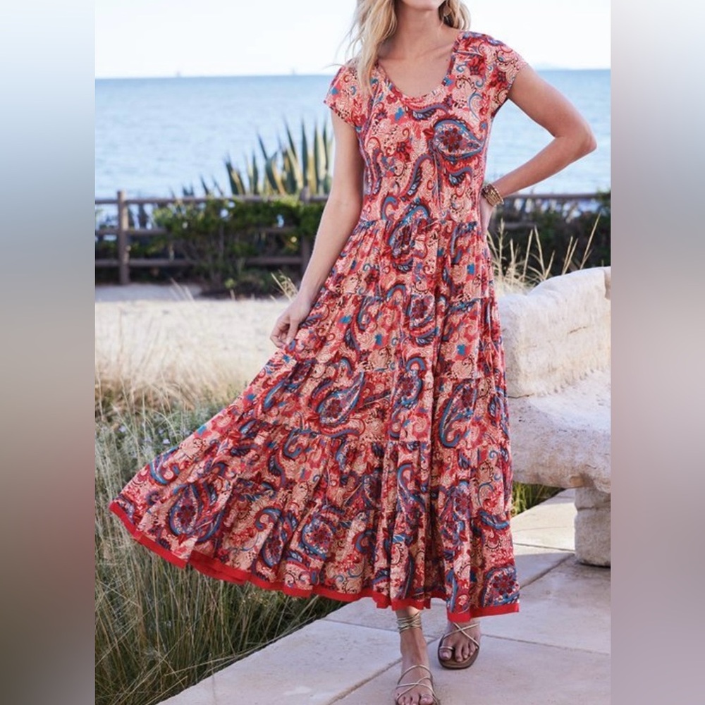 SOFT SURROUNDINGS Kara Paisley Tiered Boho Dress - size L
